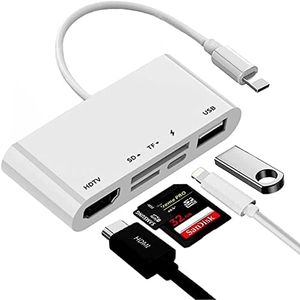 Tobo® Lighting to HDMI Adapter, 5 in 1HDMI Digital AV USB OTG Camera Hub Docking Station, SD TF Card Reader, Cable with Charging Port Compatible with i-Phone (5 in 1) - TD-646LA