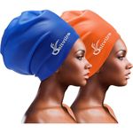 Extra Large Swim Cap for Braids and Dreadlocks Women Men Silicone Swimming Cap for Long Thick Curly Weaves Afro Hair Extensions (Blue, Orange)