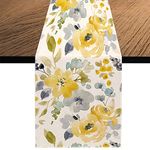 Yellow Floral Table Runner, Seasonal Summer Watercolor Flower Holiday Kitchen Dining Table Decoration for Home Party Decor 13 x 70 Inch