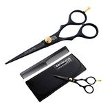 Professional Hair Scissors, Hairdressing Scissors, Barber Scissor Suitable for All Hair Cutting, Black, 5.5 inch - Includes Presentation Case, Tip Protector, Hair Comb