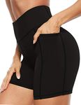 JOYSPELS Women's High Waisted Yoga Shorts - Workout Running Sports Black Yoga Cycling Shorts for Womens with Pockets - Black - XS