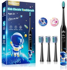 Kids Electric Toothbrush 3-5-6-12 Rechargeable Childrens Electric Toothbrush with Timer 3 Modes Habit-Forming Stickers 31000VPM Power for Boys Junior Kids Sonic Toothbrush (Astronaut Black)