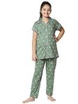 ZEYO Girls Green Heart Printed Cotton Pajamas Night Suit Set 5508, 10-11 Year