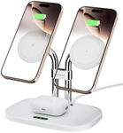 SwanScout Magnetic Dual Phone Charger for iPhone, 3 in 1 Wireless Charging Station for iPhone 15/14/13/12 Series, for Air pods Pro 2/3, Magnetic Wireless Phone Charger (White)