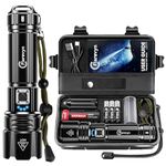 Torch Rechargeable LED Flashlight Torches-1000000 Lumen Super Bright 5500mAh Long Lasting IP67 Waterproof 5 Modes Portable Adjustable Focus Suitable for Camping/Hiking/Outdoors/Emergency Situations