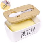 Rdipsie Large Butter Dish,Ceramic Butter Dish with lid and knife,quality Silicone Sealing Butter Dishes is Good for Kitchen Baking and Gift,White
