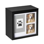 Navaris Memorial Pet Urn - Box for Dogs Ashes with Photo Frame and Paw Print Kit - Keepsake for Dog Cat Pets Cats Animals - includes Ink Pad for Prints