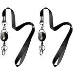 2 Lanyards + 2 Retractable Badge Reel with Clip and Key Ring for ID Card Holders (Black)