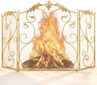 WICHEMI Fireplace Screen Gold 50x32 Inch Folding 3 Panel Fireplace Screen
