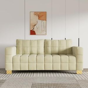 ANTTYBALE 81.89" Sofa Comfy 3 Seat Sofa Tufted Chenille Upholstered Sofa Couch for Living Room with Gold Metal Legs and 2 Throw Pillows