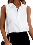 Zeagoo Women Sleeveless Button Down Shirts Collar Work Blouses Casual Basic Tank Top White