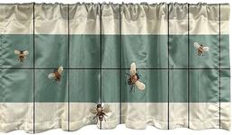 Ambesonne Bee Window Valance Pack of 2, Spring Farmhouse Themed Flying Bumblebee Pattern on Pastel Striped Back, Rod Pocket Curtain Valances Kitchen Bedroom, 54" X 18",Cadet Blue Apricot Brown