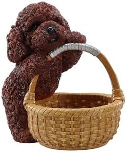 elesculor Toy Poodle Storage Basket, Resin Dog Toy Bin with Handles, Cute Poodle Face Organizer for Keys, Remote, Snacks, Desk –9.84in, 3 LBS, White/Apricot Poodle Print