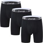 JINSHI Men's Bamboo Underwear Long Leg Boxer Shorts 3 Pack Soft Sports Underwear Shorts Breathable Classic Black Underpants Boxer Briefs Size L