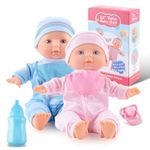 Toy Choi's Twin Baby Dolls – 30cm Pink & Blue Baby Doll Set with Rompers and Hat, Baby Doll with Bottle and Pacifier Accessories for 2 3 4 5 Year Old Boys and Girls