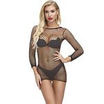 Lengximei Women's Sexy Lingerie Set Plus Size Bodysuit Fishnet Sheer Mesh Bodystockings 001, Black, One Size