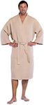 Turquaz Lightweight Long Waffle Kimono Spa Robe for Men, Taupe, Small-Medium