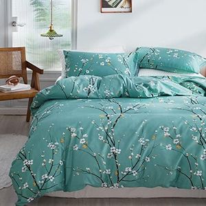 Wotcsil Funda Nordica Floral para Cama 135/150 con Patrón Ramas y Flores Funda Edredon 220x240 cm y 2 x Funda de Almohada de 50x75 cm Juego de Ropa de Cama Fundas Nórdicas de Árbol, Azul Verde