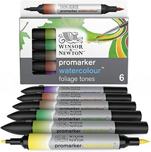 Winsor & Newton 0290169 Watercolour Foliage Tones Marker Set, Cadmium Yellow Hue/Sap Green/Hooker's Green/Raw Umber/Burnt Red/Dioxazine Violet