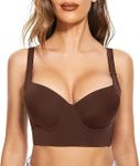 FallSweet Push Up Bras for Women Corset Top Bustier Padded Underwire Bra Add One Cup,Brown,42C