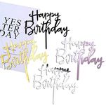 Coriver 12 Pack Happy Birthday Cake Topper, Acrylic Glitter Cupcake Topper for Birthday Cake Decorations(gold, rose gold, silver, black*3)