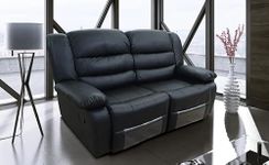 Roma Leather Recliner Sofa with Cupholders - 2 Seater Sofa - Black (2 Seater), 165cm, BS107