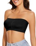 WOWENY Bandeau Bra Padded Tube Bra for Women Wire Free Strapless Seamless Bralette Stretchy with Removable Pads Black, L