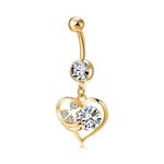 Zibuyu Unisex Gold Zircon Chic Hollow Out Heart Shape Navel Ring