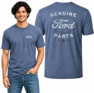 Wild Bobby Genuine Ford Parts Vintage Distressed Cars and Trucks Mens Graphic Tees Front and Back T Shirt Printed Graphic Tees for Men, Vintage Heather Blue, 5X-Large