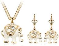 Barzel 18K Gold Plated Elephant Necklace & Earrings Set - Made In Brazil (20 Inches, White)