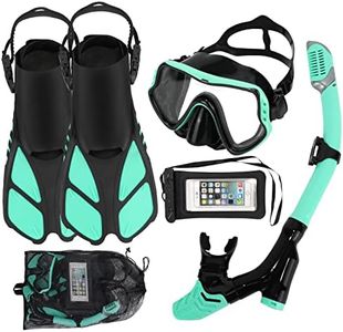 WOTOW Snorkeling Gear for Adults, Snorkel Set with 180º Panoramic View Diving Mask Adjustable Snorkel Fins Dry Top Snorkel Waterproof Phone Pouch Travel Bags for Snorkeling Diving Swimming