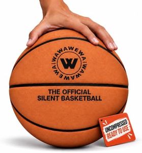 WAWAWEWA The Official Silent Basketball Size 7 (29.5") Uncompressed Fully Inflated – Ready to Play Indoor Basketball for Quiet Dribbling – Grooved Airless Indoor Training PU Foam Basket Ball All Ages
