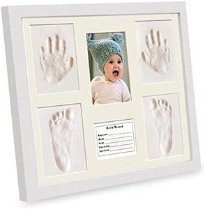 MICKYU New Baby Picture Frame, Newborn Baby Clay Footprint and Handprint Kit, Personalized Hand Print Keepsake Photo Frame Shower Gifts Nursery Decor for Registry Boys Girls