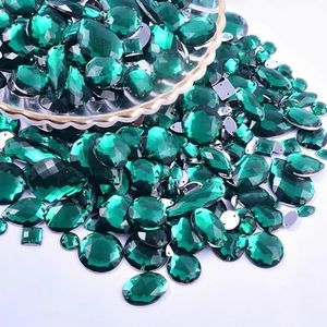230Pcs Mixed Shape Crystal Sew On Rhinestones Gems Acrylic Flatback Diamante Stones Strass Sewing for Crafts DIY Handicrafts Clothing Wedding Dress Shoes Bag Decorations Accessories(06 Dark Green)