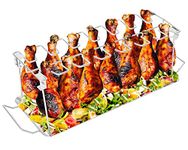 14 Slots Chicken Drum Stick Holder with Drip Pan - Smoker Accessories Stainless Chicken Leg Wing Rack, Folding Drumstick Vertical Roaster Stand