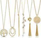 HAIAISO 6Pcs Long Necklaces for Women Tassel Pendant Necklace Circle Knot Bar Feather Leaf Sweater Necklace Statement Necklace for Women