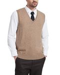 KALLSPIN Men's Sweater Vest Wool Blend V-Neck Knitted Sleeveless Pullover Sweater(Coffee,3X-Large)