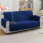 HOKIPO Polyester Quilted Waterproof Sofa Cover Mat For 3 Seater Sofa With Pockets On Armrest Cover - Navy Blue (AR-5254-NBL)