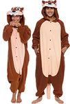 Silver Lilly Unisex Adult Pajamas - Plush One Piece Cosplay Chipmunk Animal Costume (Brown, X-Large)