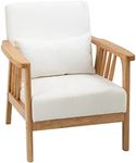 HOMCOM Accent Chairs with Cushioned Seat and Back, Upholstered Arm Chair for Bedroom, Living Room Chair with Throw Pillow and Wood Legs, Cream White