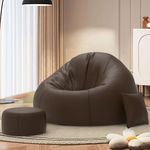 Biggie Bean Bag Chair with Beans Filled 4XL Classic Comfort Bean Sofa–Crafted for Comfort–Styled for Modern Homes with Free Cushion & Footrest (Matching Color : Leatherette Brown)