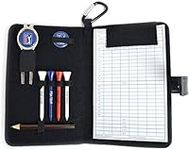 PGA Tour Real Leather Golf Organiser with Scorecard, Holder and Accessories - Black, H23.5, W14.5, D2.6cm.