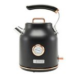 Haden Dorset 75070 Retro Stainless Steel Tea Kettle, 1500W Hot Water Kettle Electric Kettles for Boiling Water, 1.7L Black/Copper Electric Tea Kettles Automatic Shut Off, Boil-Dry Protection Tea Pots