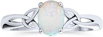 Personalize Dainty BFF Triquetra Celtic Love Knot Oval White Created Opal Ring Promise For Teen For Women .925 Sterling Silver Customizable