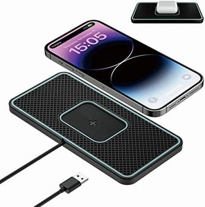 Polmxs Wireless Car Charger Pad, 15W Fast Qi Wireless Charger, Non-Slip Wireless Charging Pad Car Charger, Ultra Slim Car Phone Mat for AirPods 3/Pro/iPhone 13/12/11/X/8, Samsung S21/S20/10+/S10