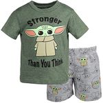 Star Wars The Mandalorian The Child Toddler Boys Graphic T-Shirt French Terry Shorts Green/Grey 4T