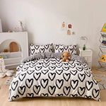 Houseri Love Comforter Set Queen Black and White Comforter Full Heart Shaped Bedding Sets Full for Teen Girls Women Kawaii Comforters Queen Size Men Boys Love Heart Bedding Full Size