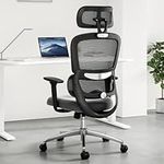 Soohow Ergonomic Home Office Chair,Ergonomic Desk Chair with Back Support,3D Armrest and Adjustable Headrest,High Back Mesh Office Chair for Heavy People,Grey