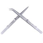 Bestgle 2 Pcs Tweezer Set, Stainless Steel Fine Tipped Precision Tweezers Multipurpose Straight and Curved Non-Slip Locking Tweezers for Jewelry Diamond Stone GEM Making DIY Craft