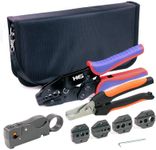 HKS Coax Ratchet Crimping Tool Kit for Coaxial RG Cable RF Connector with 5 Changeable Dies, Rotary Coaxial Cable Stripper/Cutter and Stripper/Cutter Piler